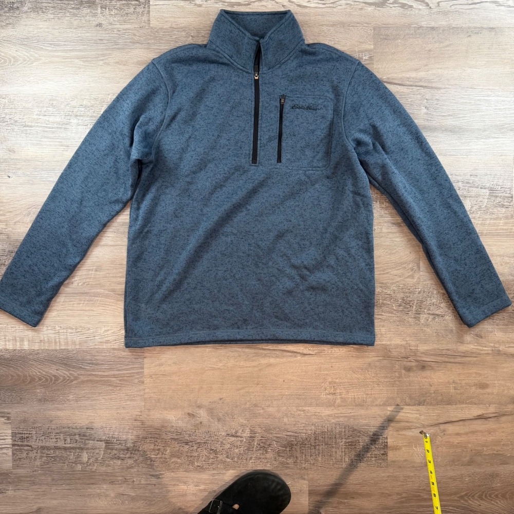 Eddie Bauer Mens XL Blue Marl Sweater Fleece Quarter Zip Pullover Chest Pocket